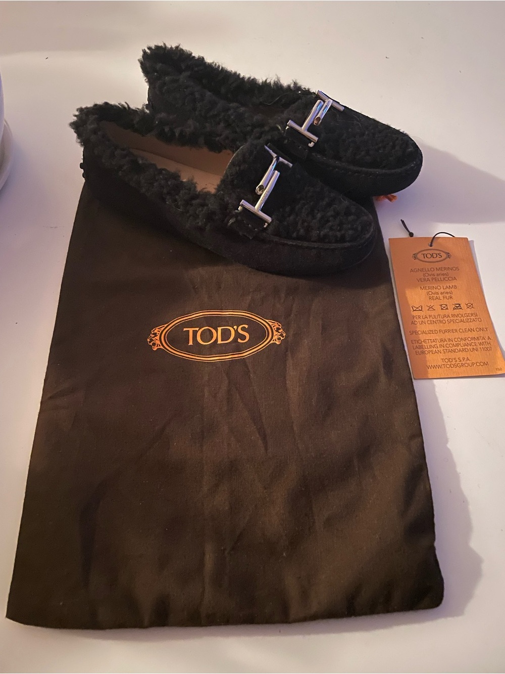 Tod's Black Suede Merino Lamb Fur Loafers - Size 36.5 - With Tags